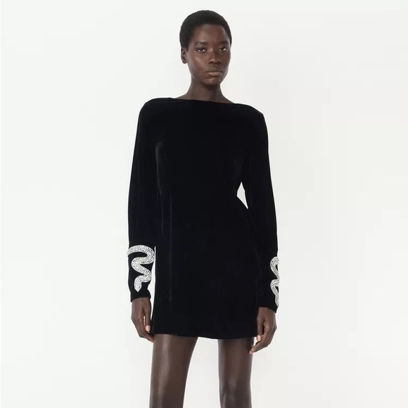 NWT Zara Woman Bloggers Fav SHORT VELVET DRESS THE ITEM Rhinestone Snakes XS - Picture 4 of 12